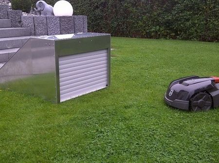 lawn, mower, garage, door, great, robot